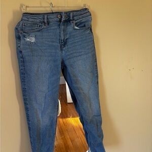 Women's Blue Distressed Mom Jeans
